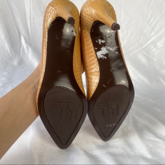 Lauren Ralph Lauren Yellow Faux Snakeskin Heels - Picture 8 of 11